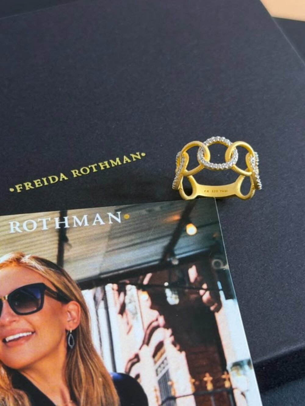 FREIDA ROTHMAN - Matte Gold with Paves Chain Link Ring Size 7
